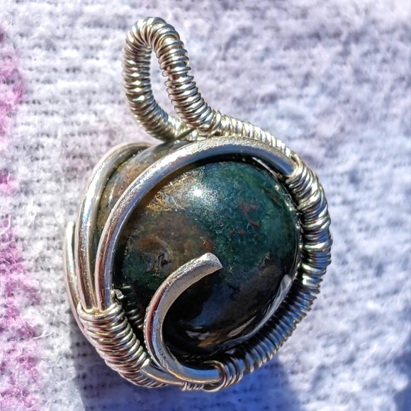 Artisan Jewelry - Moss Agate Sphere Artisan Sterling Silver Wrapped Pendant